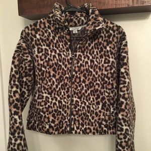 American eagle leopard cropped Sherpa zip up NWOT